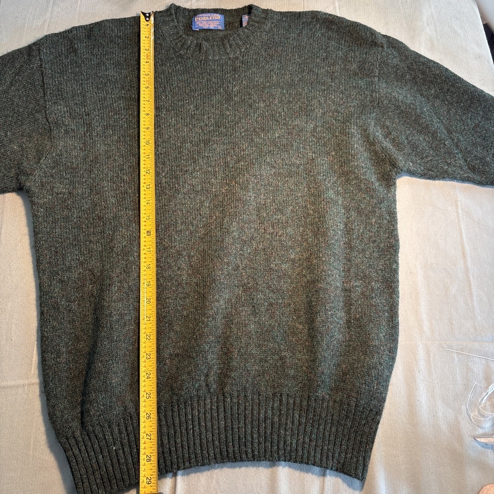 Pendleton Mens L Shetland Wool Crewneck Sweater Green Heather Knit Pullover - Picture 6 of 9